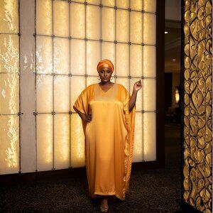 Gypsie Blu Women Stylish Kaftan Dress Plus Size Satin Sequences Wedding Gown